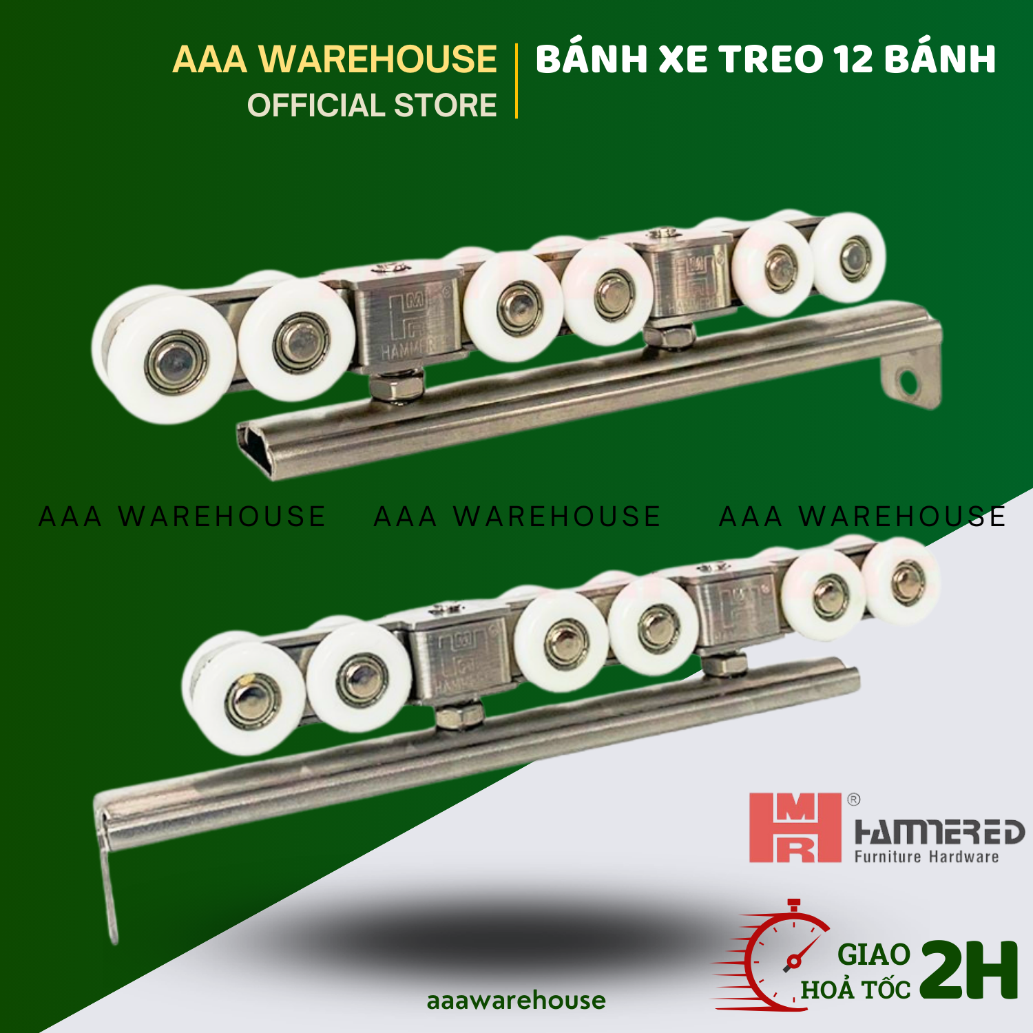 Bánh xe treo con trượt cửa lùa nhôm 4 bánh, 8 bánh, 12 bánh inox 304 hammered