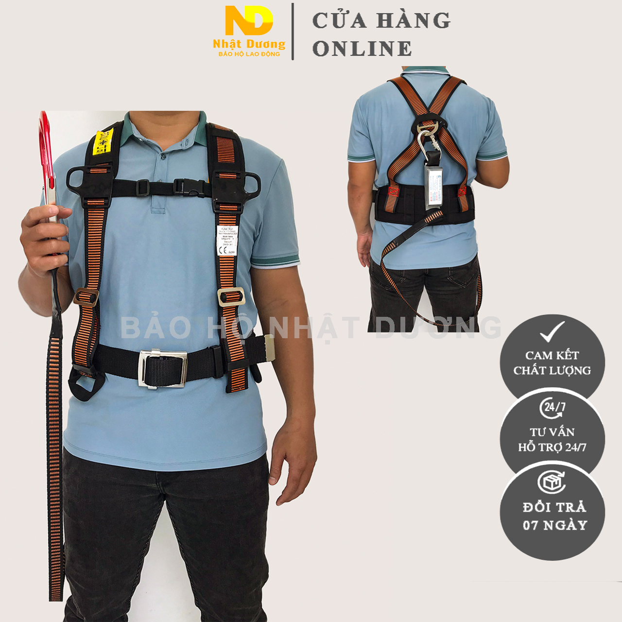 Dây đai bảo hộ lao động BT03 móc nhôm có giảm xóc đệm thắt lưng, dây an toàn lao động kiểu bán thân dùng leo cao