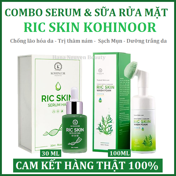 Combo Serum  Sữa Rửa Mặt Ric Skin HA+ Kohinoor chống lão hóa mờ thâm nám 30ml - LOẠI BỎ MỤN, NÁM, TÀN NHAN, DƯỠNG TRẮNG DA
