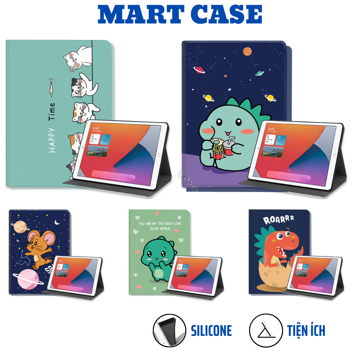 Ốp ipad Silicon Khủng long vũ trụ ốp ipad Air 1/2/3/4/5/6 Pro 11/9.7/10.5 Gen 5/6/7/8/9/10 Mini 1/2/3/4/5/6 -MOBILE999