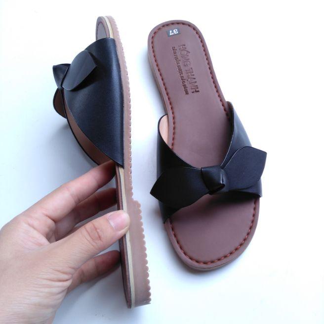 Hình thật dép quai ngang nữ thắt nơ eo xinh hàng đóng cao cấp HT09