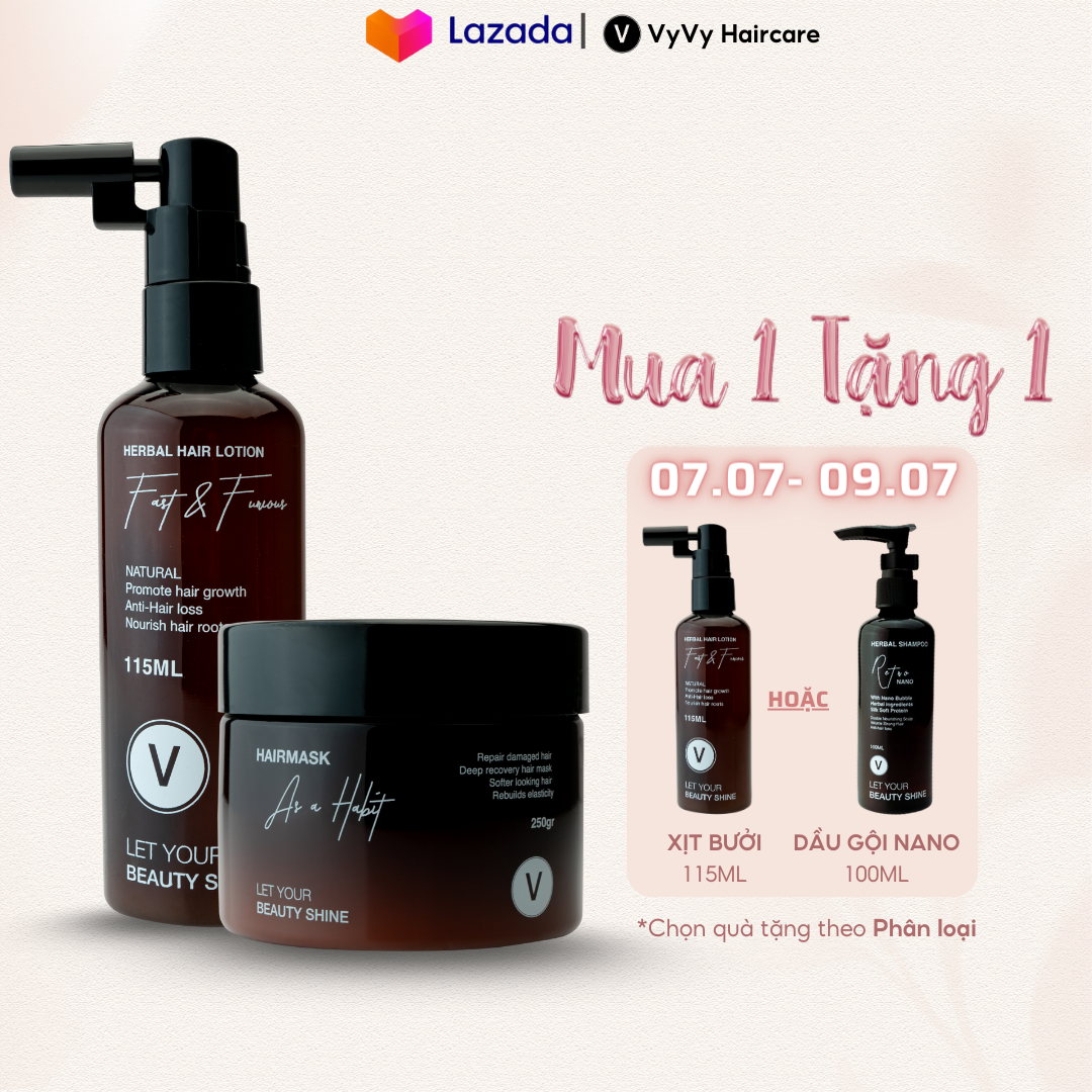 Bộ sản phẩm kích mọc tóc nhanh dài Combo 7 VyVy Haircare phục hồi hư tổn, dùng cho tóc uốn duỗi nhuộm, tóc khô xơ do hóa chất