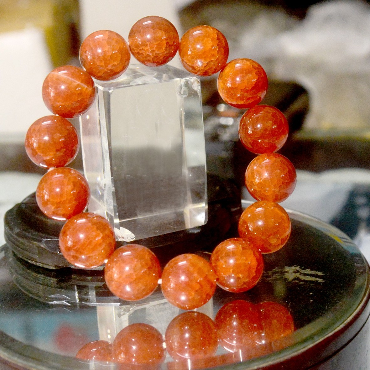 Vòng tay chuỗi đá mã não đỏ vân rắn- nhiều cỡ ly