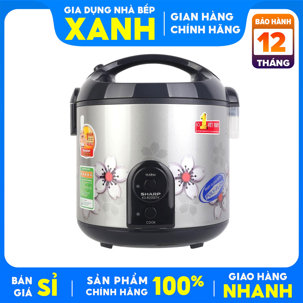 Nồi cơm điện Sharp 2.2 lít KS-R231STV Hàng Trưng bày mới 99% -SX THAILAN sử dụng trên 6 người ănm Lòng nồi chống dính. Công nghệ nấu 3D