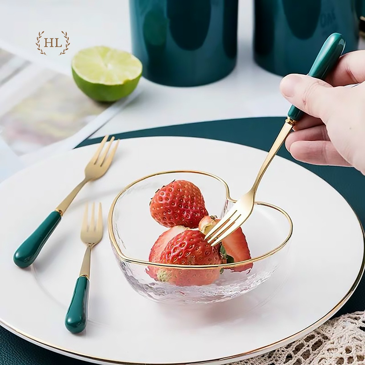 Thìa nĩa cán sứ xanh đông âu - thìa nĩa cán sứ xanh ngọc