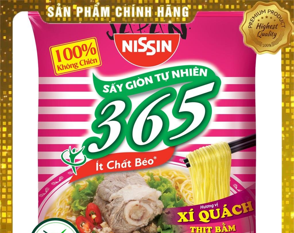Thùng Mì không chiên Nissin 365 mix đủ vị ( Xí Quách Thịt Bằm, Lẩu Thái Hải Sản, Rong biển nhật