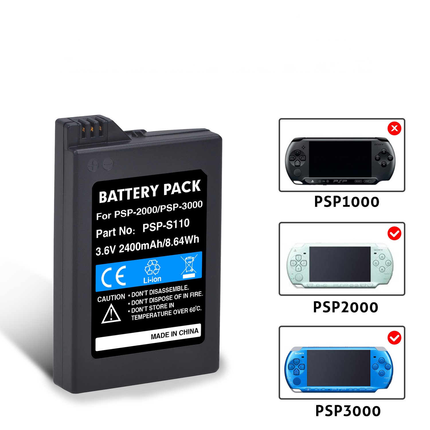 PSP-2000 2400mAh PSP-3000 SP-S110 Pin cho Sony psp2000 PSP3000 PlayStation