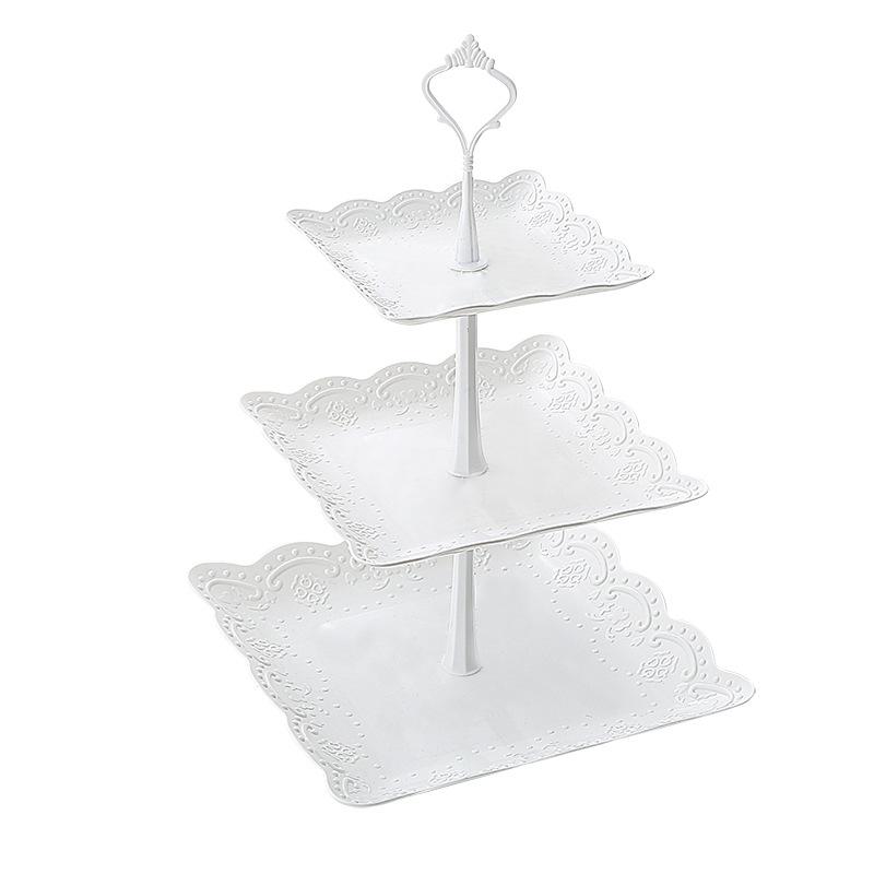 Khay đựng trái cây, bánh 3 tầng vuông 37x24cm, khay đựng bánh kẹo, hoa quả 3 tầng, khay nhựa 3 tầng đựng hoa quả bánh kẹo, khay đựng mứt kẹo 3 tầng đĩa vuông in họa tiết sang trọng