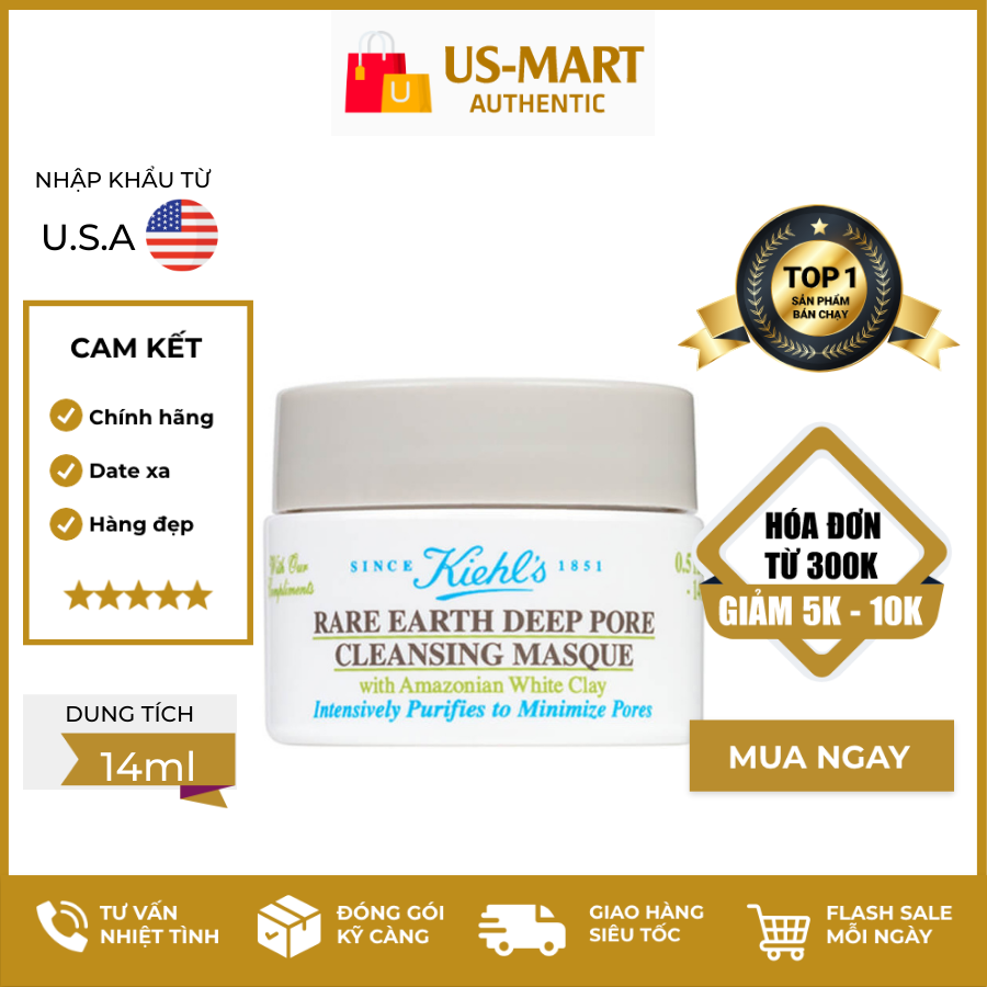 Mặt nạ đất sét KI.EHL'S RARE EARTH DEEP PORE CLEASING MASQUE 14ml
