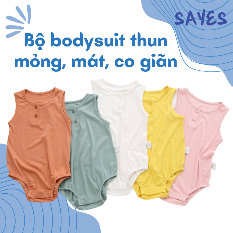 Bộ bodysuit thun trơn sát nách mỏng mát, co giãn cho bé 4 - 6.5kg