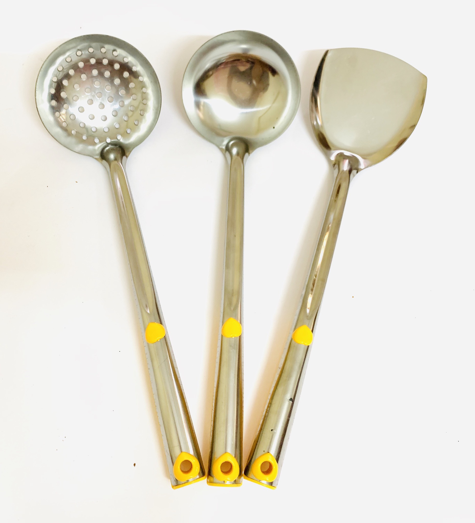 Bộ Muôi Inox Cao Cấp Cán Vàng ( Muôi Thủng, vợt - Muôi Canh,vá - Xẻng Xào)- nhiều kích cỡ- Gigamart