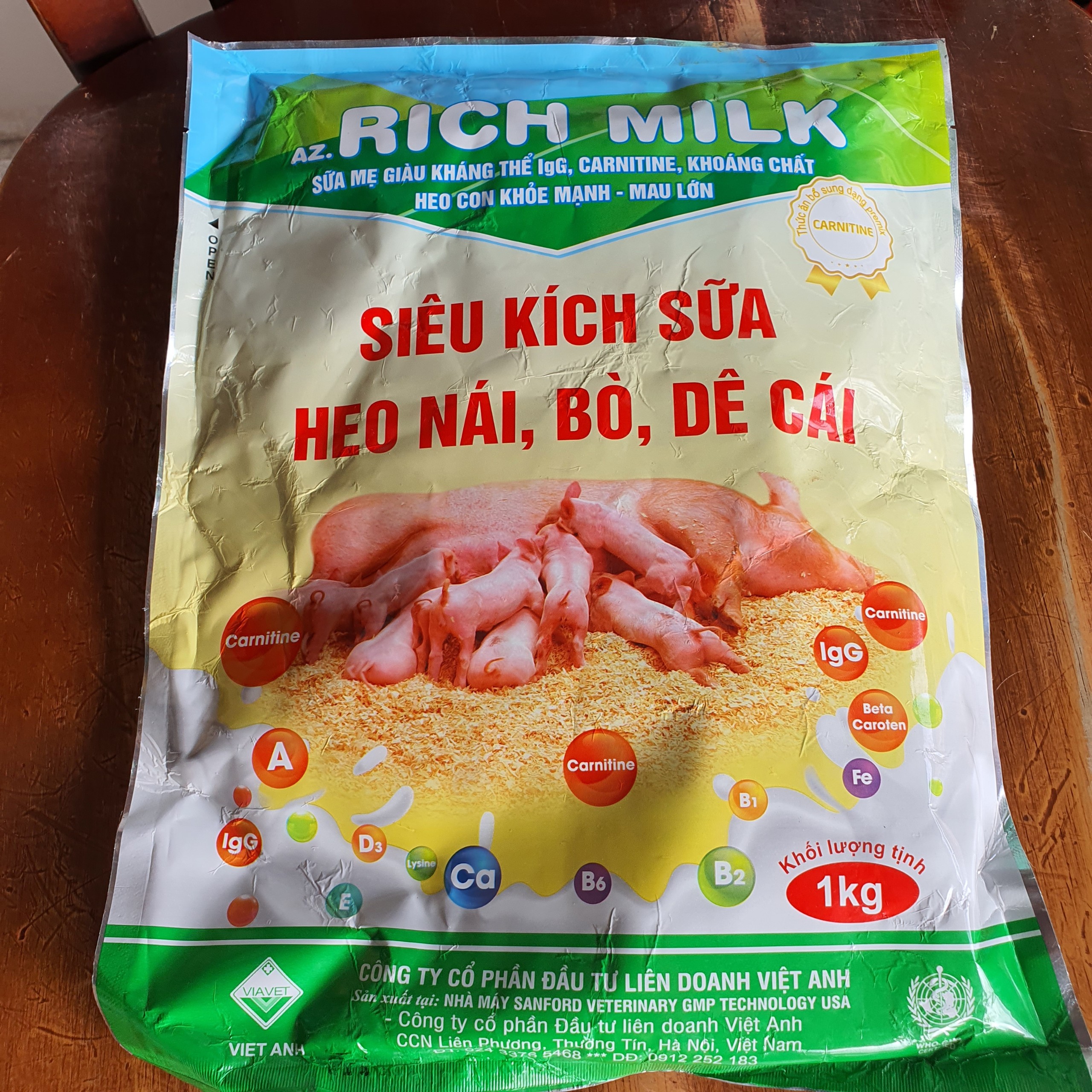 Viavet rich milk 1kg - gói. dùng trong thú y