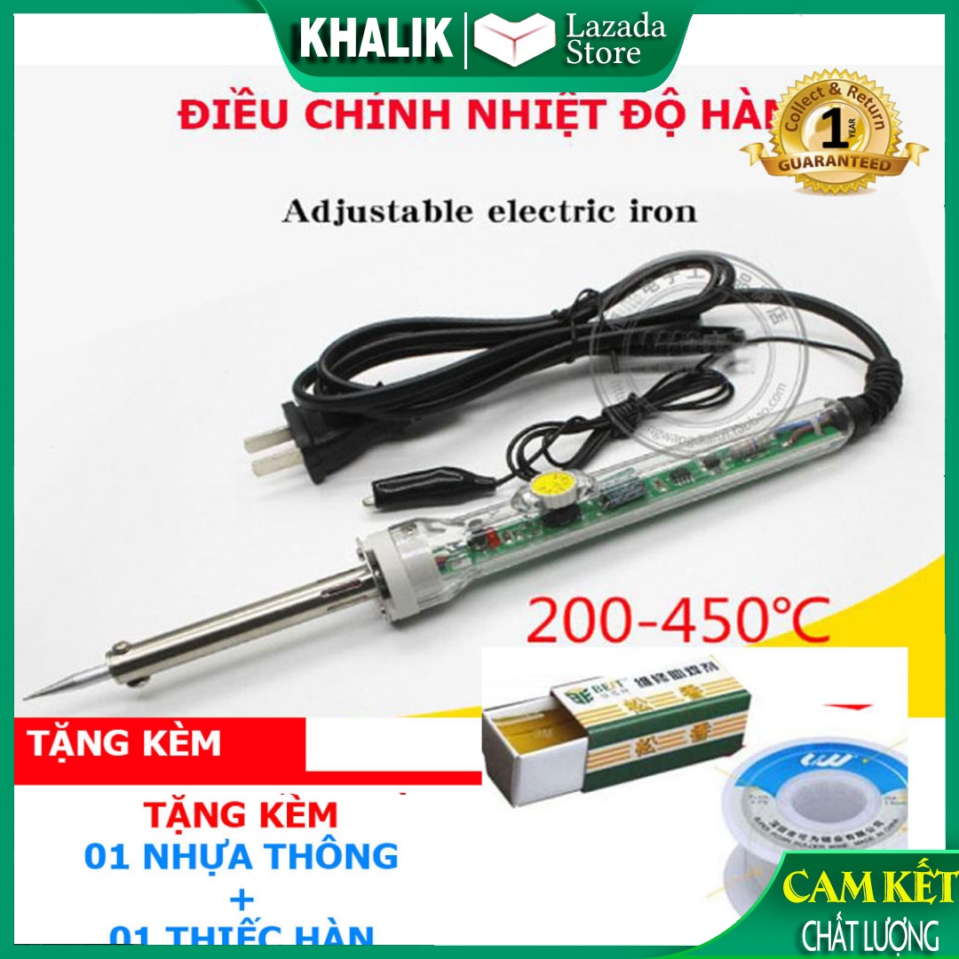 Combo Mỏ hàn chì điều chỉnh nhiệt độ No.905C 60W cao cấp (kèm 01 cuộn thiếc hàn và 01 hộp nhựa thông)