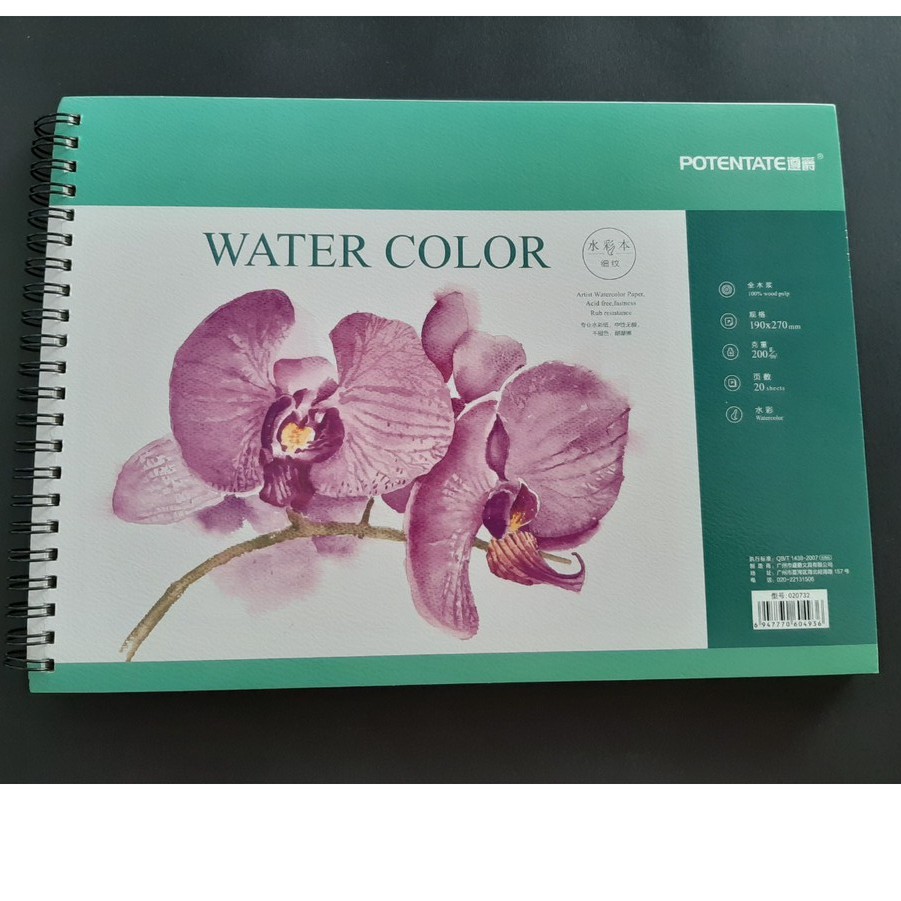 Sổ vẽ màu Nước POTENTATE A4, A5 Hoa Lan 200gsm - 20 Tờ, Hot Press
