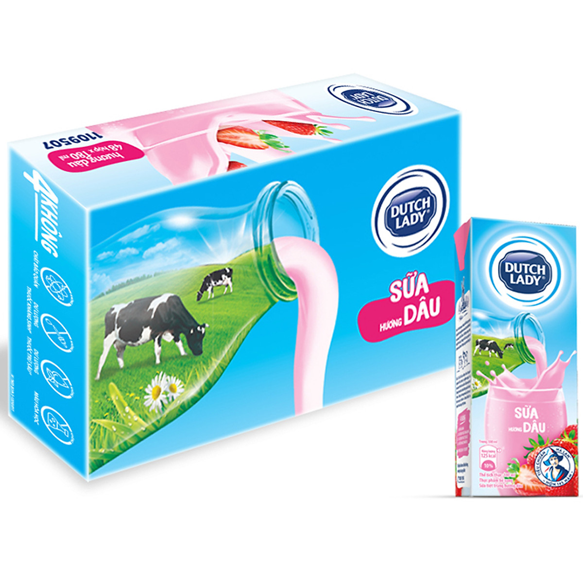  24 Hộp Sữa Uống Tiệt Trùng Dutch Lady Cô Gái Hà Lan Dâu  24 x 180ml  