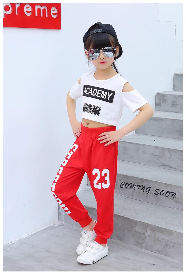 Trang phục nhảy hiện đại trẻ em-Set 23 Zumba phối áo crop vai sương Academy ZB071