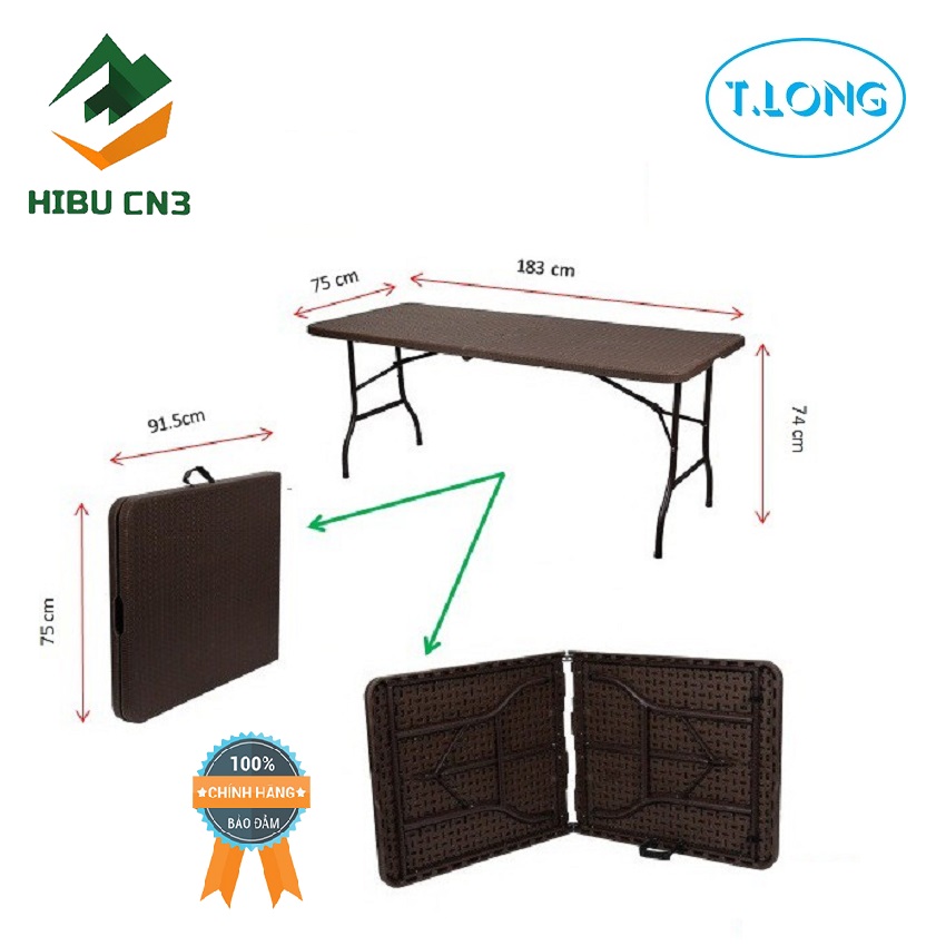 Bàn xếp chữ nhật Thanh Long HY-Z183TB 183 x 75 x 74 cm (Màu Nâu) Nhựa HDPE, sắt sơn tĩnh điện