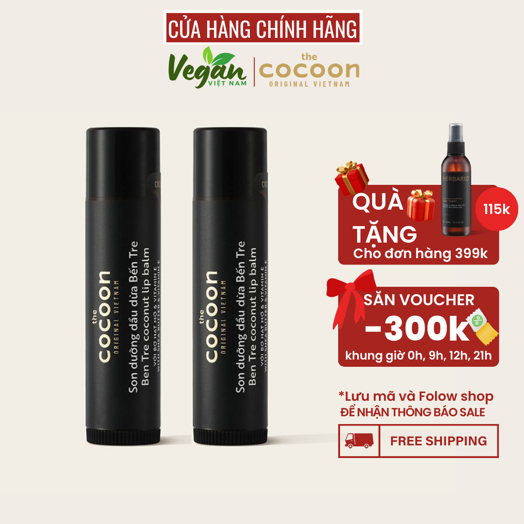Combo son dưỡng dầu dừa Bến Tre 5g giúp đôi môi căng mọng mềm mịn - Vegan Việt Nam