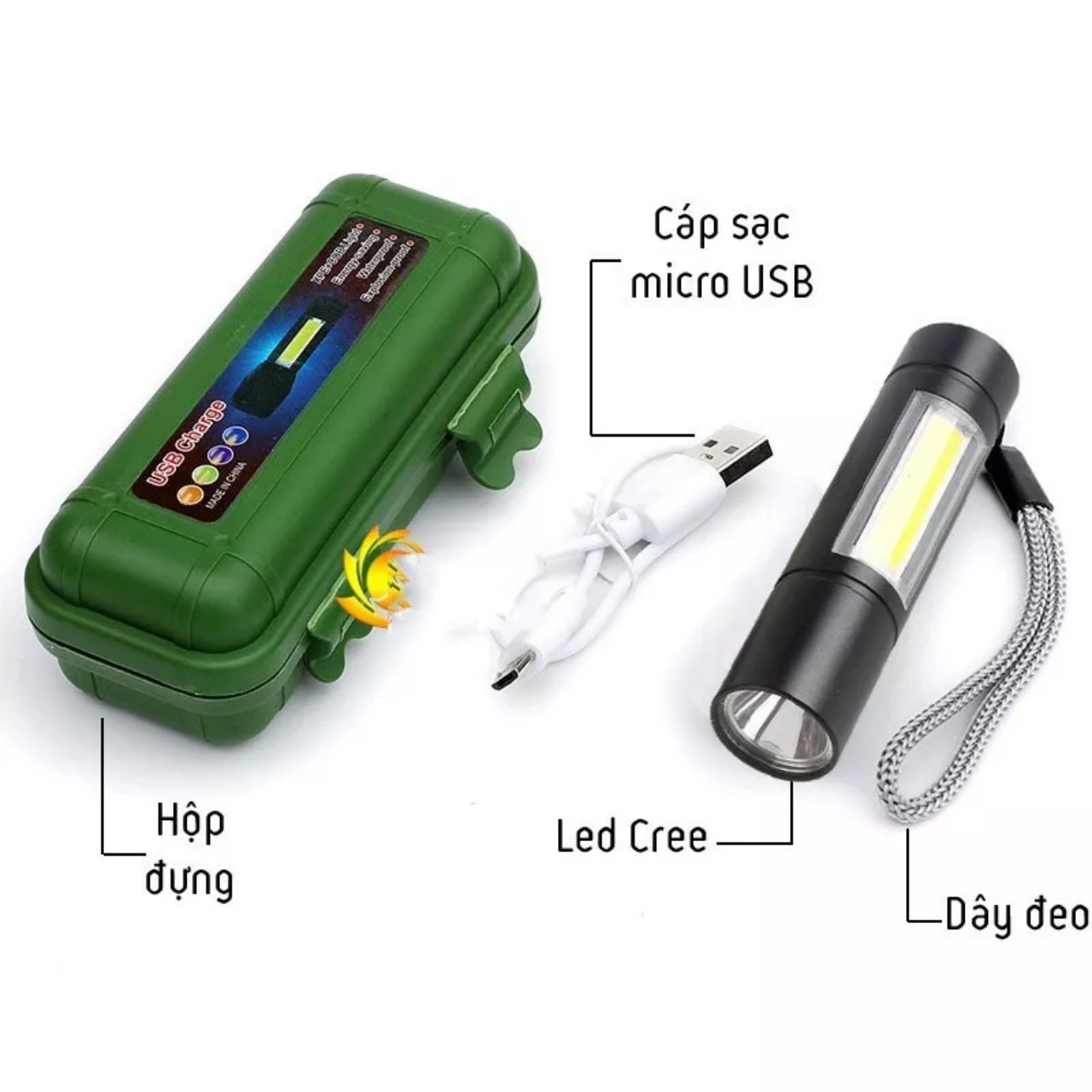 Đèn pin siêu sáng cao cấp mini t1 3 chế độ sáng full box
