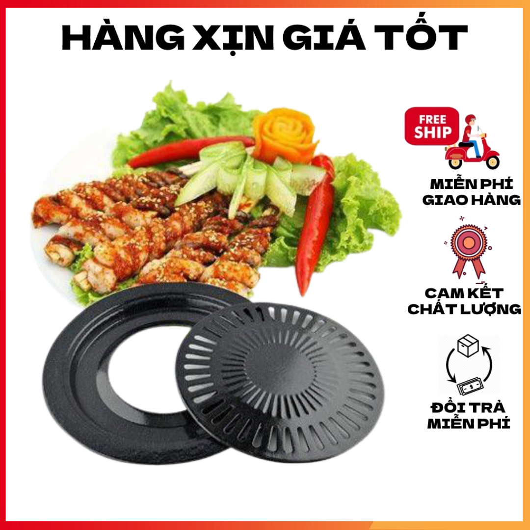 Vỉ nướng chống dính có khay hứng mỡ, hạn chế khói, có thể dùng trên bếp gar, bếp cồn
