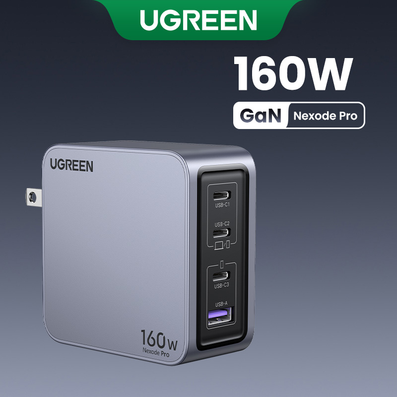 Ugreen gan 160w charger 4-ports fast charge sfc 2.0 compatible with macbook pro air ipad iphone 15 14 13 pro max samsung galaxy s24 s23 s22 steam deck model: 25094