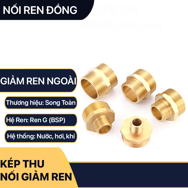 Kép Giảm Ren Thau, Đầu Nối Giảm Ren Ngoài Đồng Thau Brass Threaded Pipe Fitting Straight Reducer