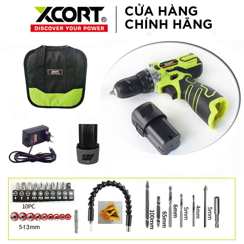 Máy khoan cầm tay, máy khoan mini chính hãng 12v XCORT 2 PIN Kèm phụ kiện