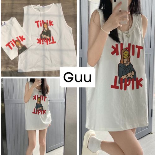 Áo tanktop nữ cổ tròn in chữ TIHIK Áo ba lỗ sát nách dáng thụng phong cách thể thao unisex GUU