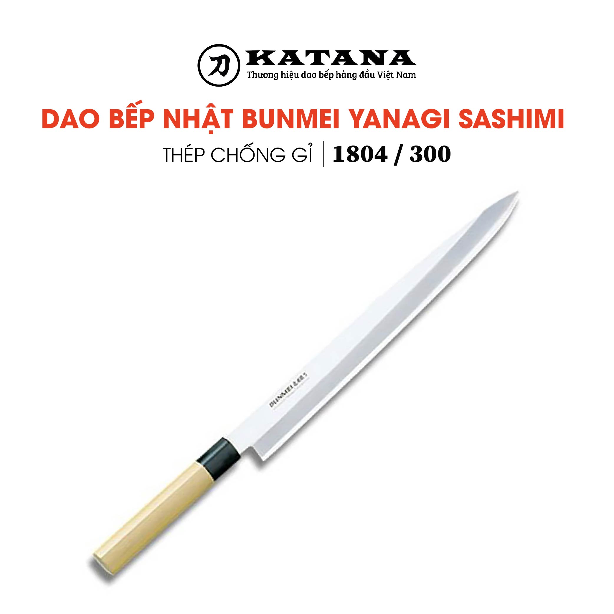 [Trả góp 0%]Dao bếp Nhật cao cấp BUNMEI Yanagi Sashimi - Dao Sashimi tay phải (300mm)