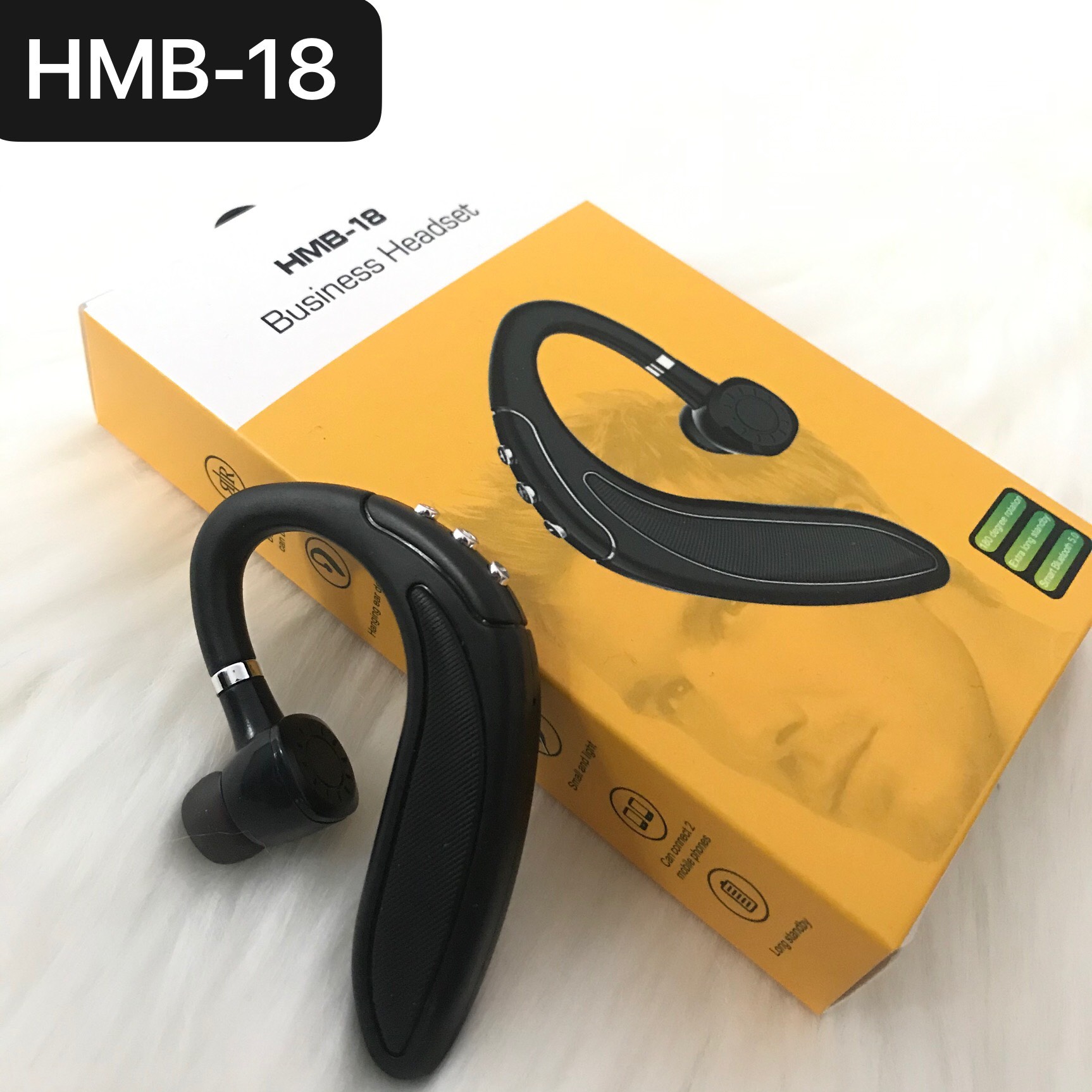Tai nghe thông minh bluetooth 5.0, hmb -18 xoay 180 độ,kết nối 2 điện thoại, pin 220 mah