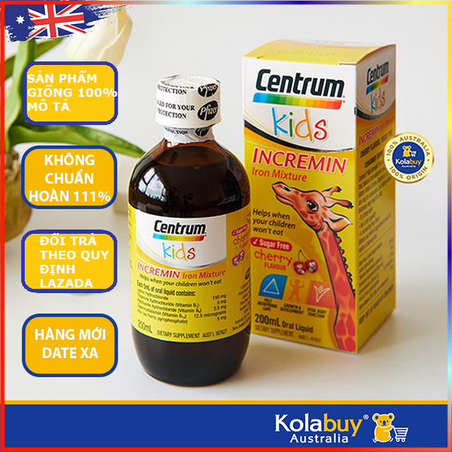 Siro cho trẻ biếng ăn Centrum Kids Incremin Iron Mixture Cherry Flavour 200ml của Úc mẫu mới