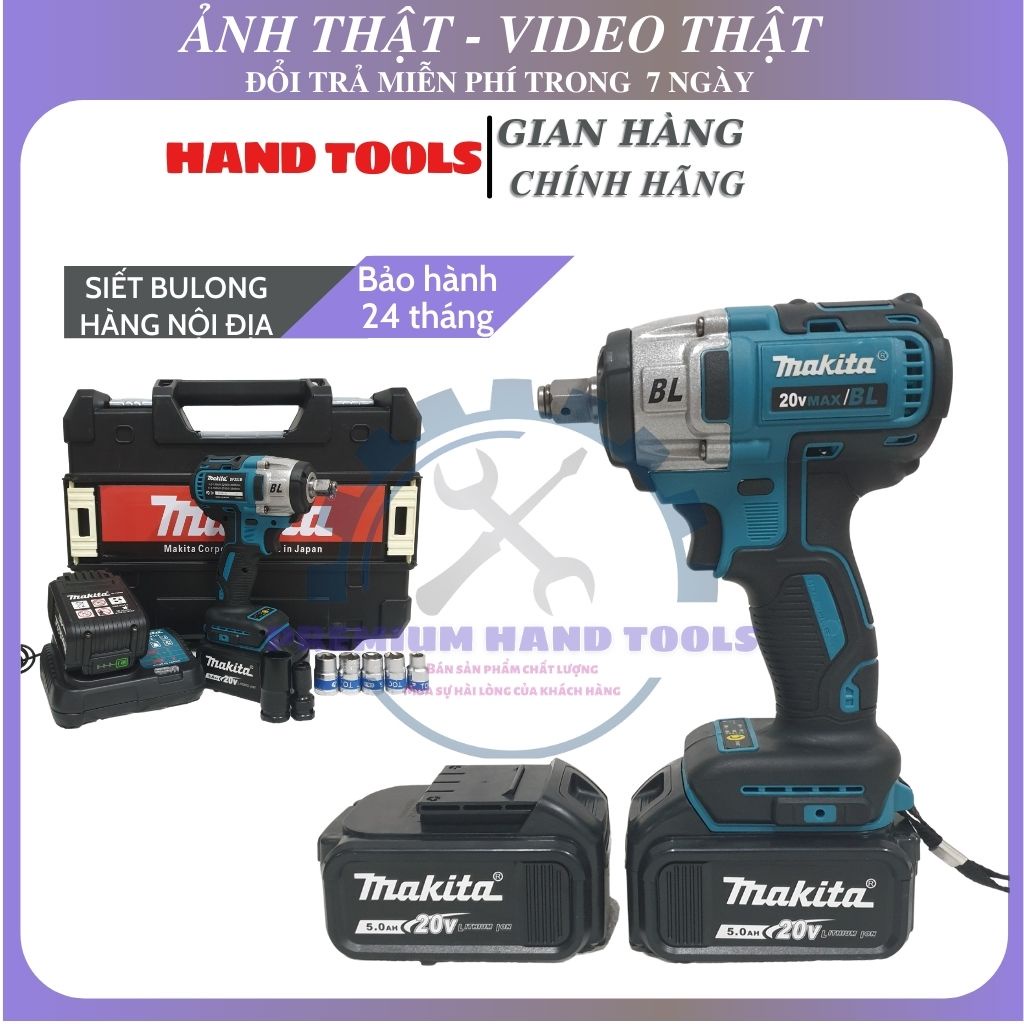 Máy siết bulong makita 20v, đầu 2 trong 1 - bulong 3 đèn led trợ sáng - máy bắn bulong không chổi than