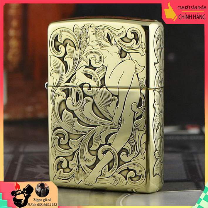 Hộp quẹt Zippo đồng khắc họa tiết cô gái Armor - Zippo sexy armor