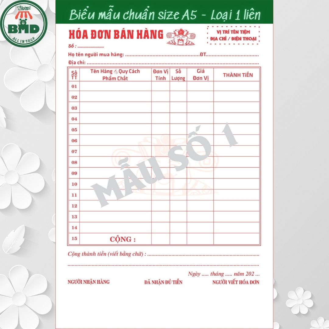 Hoá đơn bán hàng 1 liên-Block 6 quyển-chọn mẫu in tên