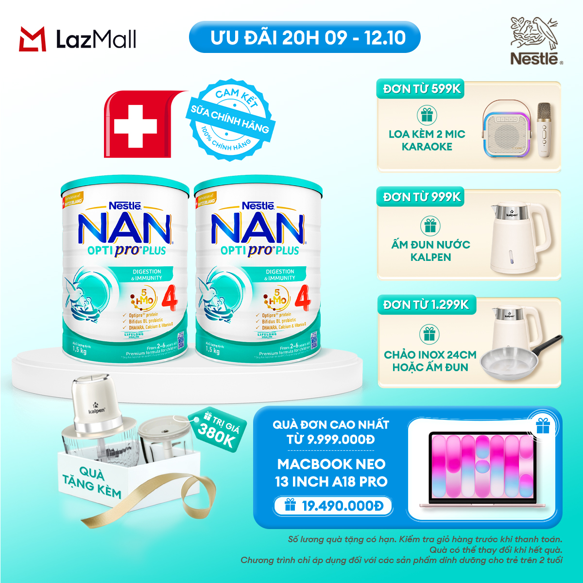 [Máy Xay Thịt Kalpen] Bộ 2 lon Sữa Bột Nestlé NAN OPTIPRO PLUS 4 1500g Cho Bé 2 - 6 Tuổi: Công Thức Độc Quyền Nhập Khẩu Từ Thụy Sỹ Chứa Phức Hợp 5-HMO
