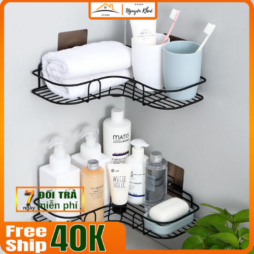 Kệ góc nhà tắm phun sơn tĩnh điện dán tường siêu dính trong nhà tắm, nhà bếp tiện dụng - kệ để đồ dán tường đa năng nhỏ gọn chắc chắn chịu nước, chịu lực.  Kệ inox dán tường tiện dụng trong nhà bếp và nhà tắm.