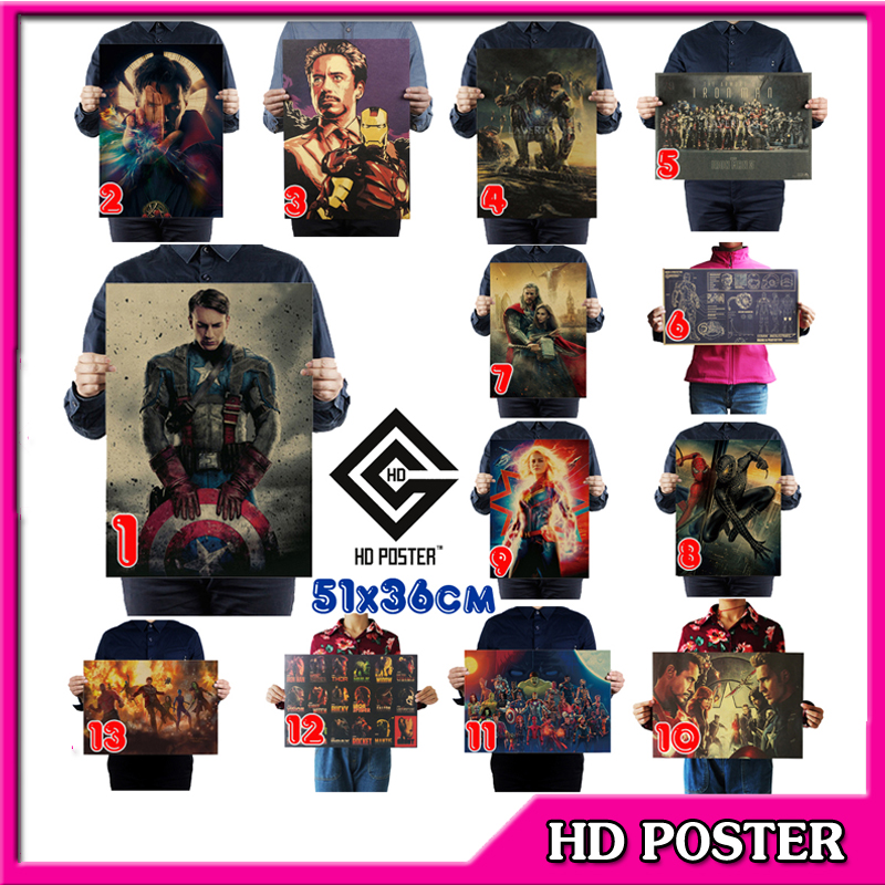 Poster MARVEL 51x36cm - CAPTAIN AMERICA - IRONMAN - DOCTOR STRANGE - THOR - SPIDERMAN Vintage - Poster Trang Trí Vintage