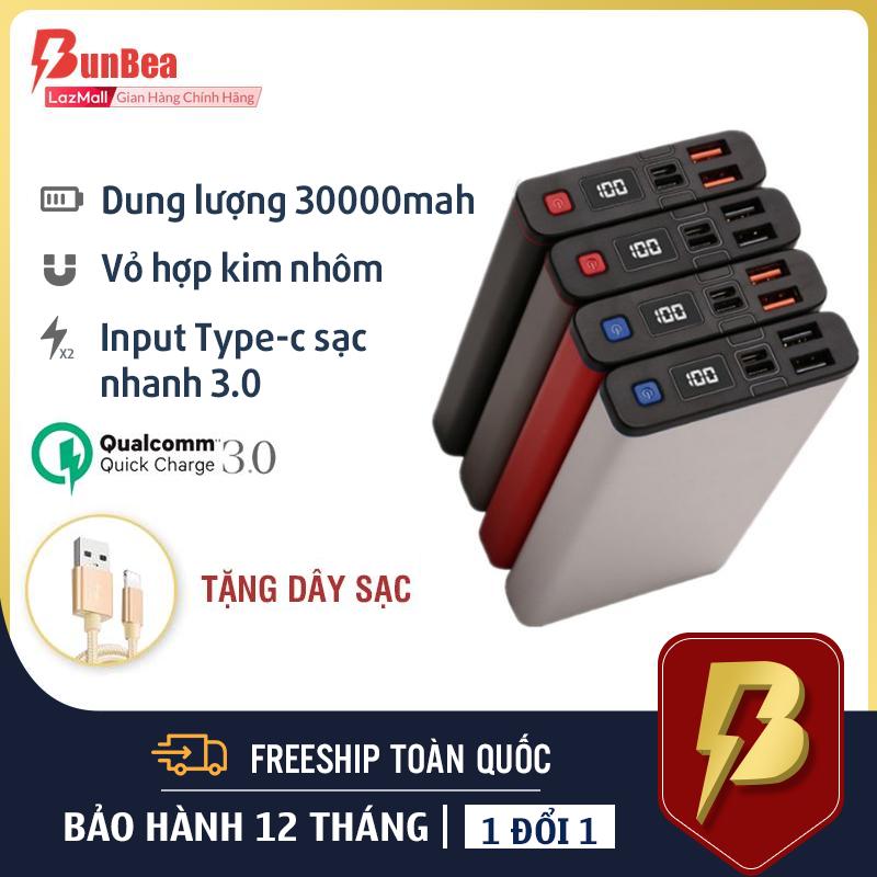 Pin sạc dự phòng cao cấp 30000mah sac nhanh 2 chiều quickcharge 3.0A vỏ hợp kim dung lượng lớn chuẩn tốt 2 cổng input type c va micro usb 2 cổng sac out put tương thích mọi điện thoại power bank sac du phong tang day sac n1