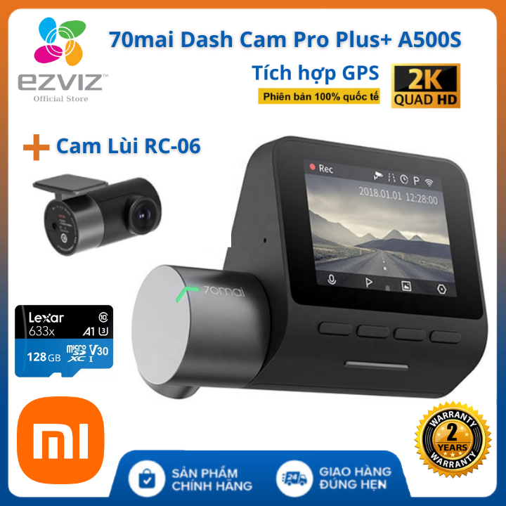 (Tùy chọn kèm cam lùi - Bảo hành 2 năm) Camera Hành Trình Xiaomi 70mai Dash Cam Pro Plus A500S Bản Quốc Tế - chuẩn 2K , GPS  , camera 70mai , camera hành trình 4k chống rung , camera hành trình ô tô