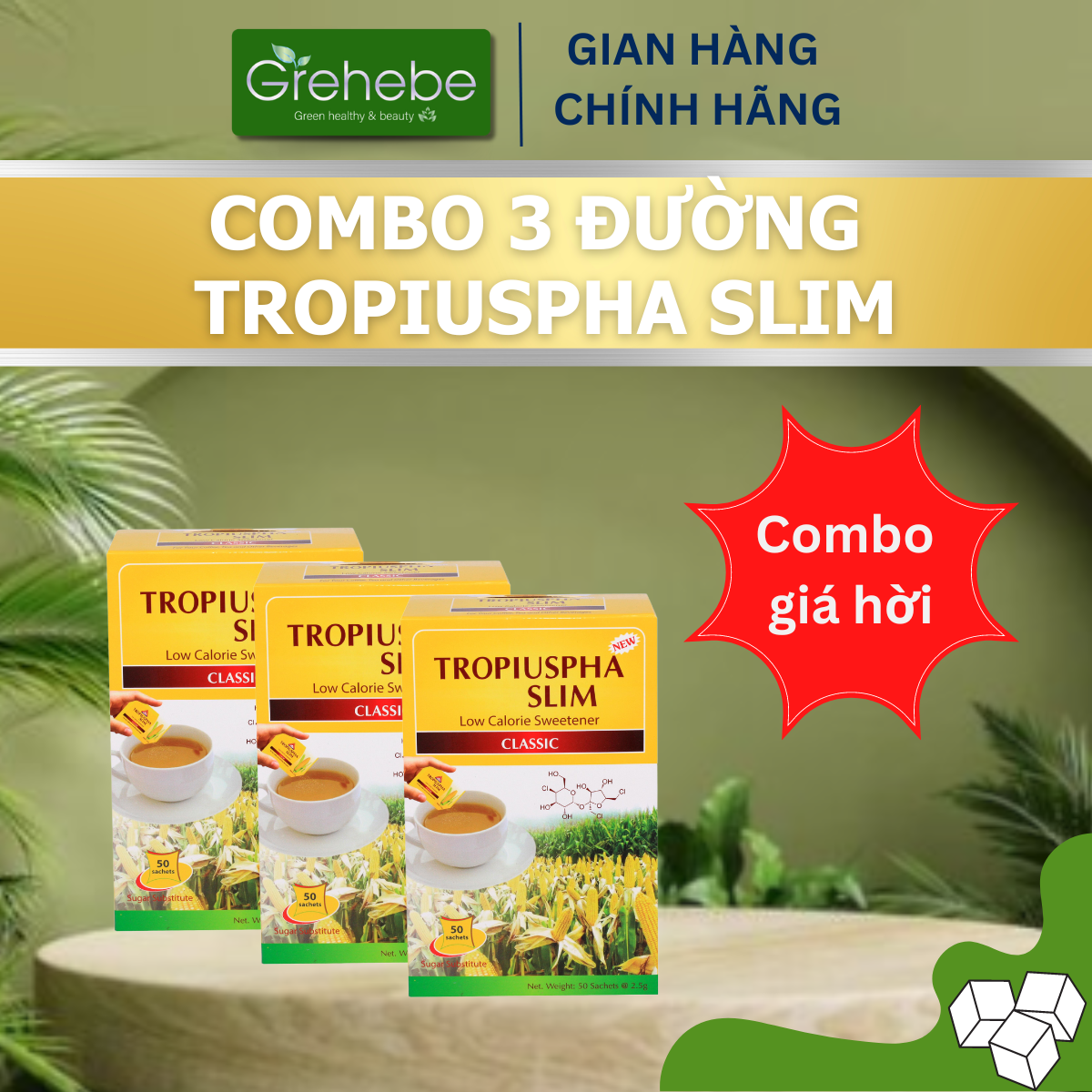 Combo 3 Hộp TROPIUSPHA SLIM - Đường bắp (Hộp 50 gói x 2,5g)