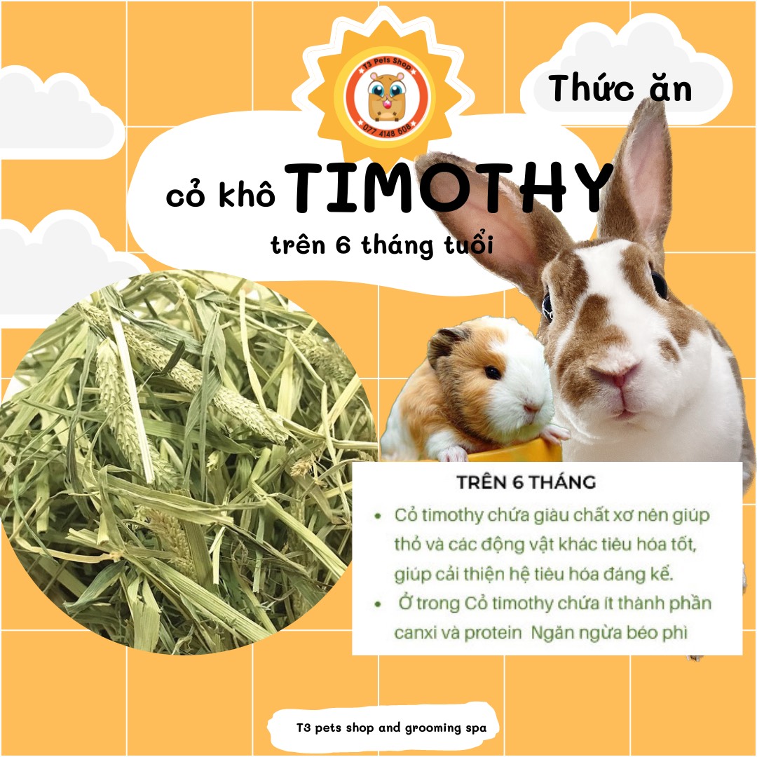 Cỏ khô Timothy 500gr / 1kg  dành cho thỏ bọ sóc Bắc Mỹ trên 6 tháng tuổi
