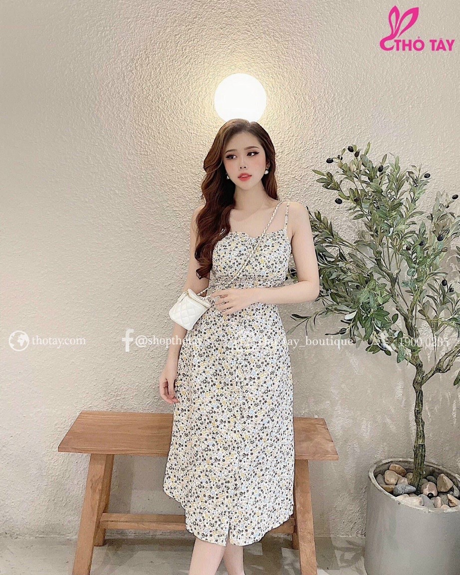 Đầm 2 dây hoa nhí cưc đẹp, đơn giản trẻ trung, xinh xắn, chất lụa mềm mịn, xsdx