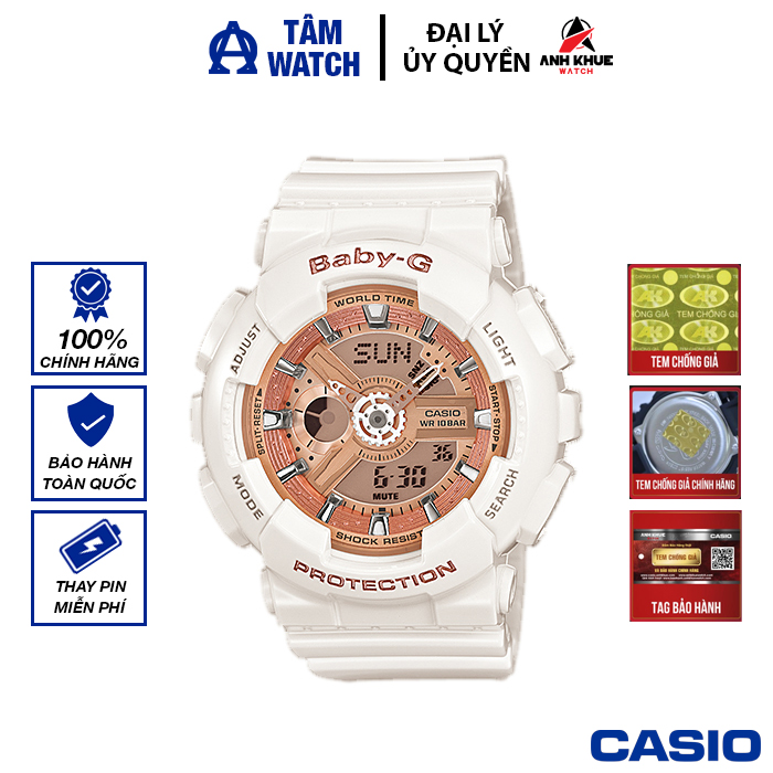 Đồng hồ nữ dây nhựa casio baby-g chính hãng anh khuê ba-110-7a1dr