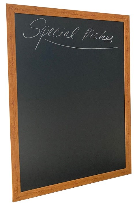 Bảng đen menu viết phấn khung gỗ nâu treo tường 80x60cm