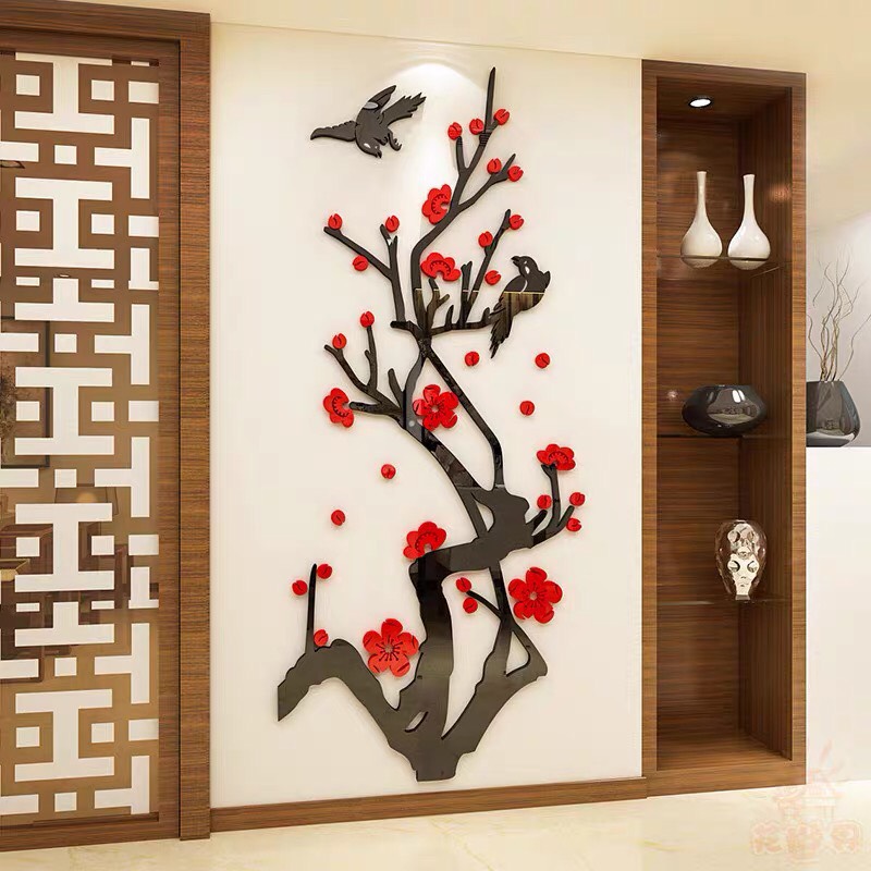 Decal mica dán tường cao cấp dán nổi trang trí tết - đào mai trang trí phòng khách, phòng ngủ, phòng trà, quán cafe