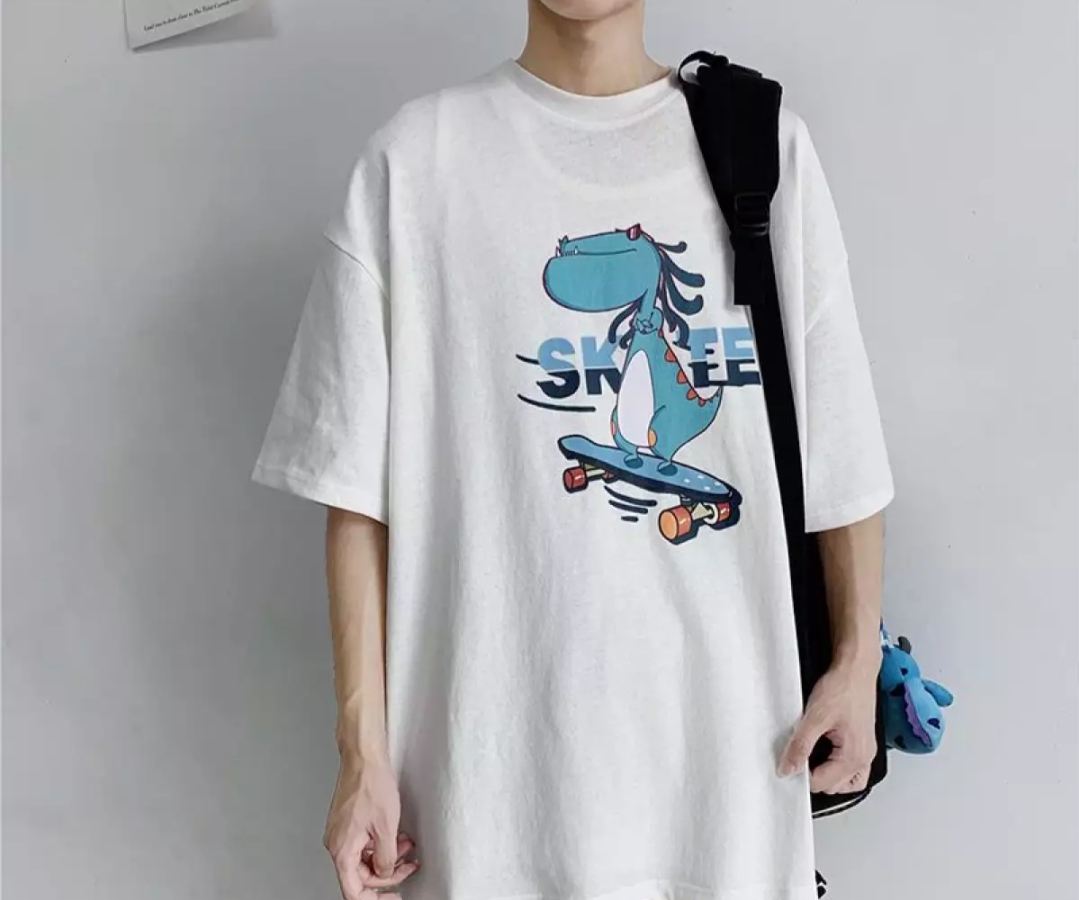 XẢ HÀNG - ĐỒNG GIÁ 19K  Áo thun nam form rộng Hàn Quốc in hình Khủng Long Patin dễ thương vải dày mịn mát không phai màu không dính giặt
