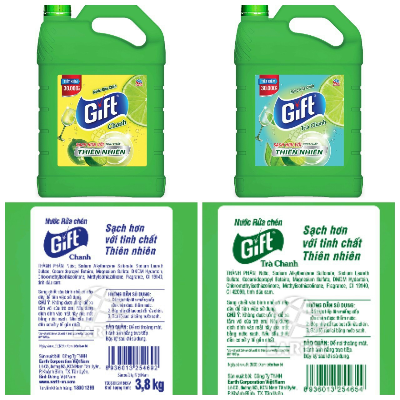 Nước rửa chén gift chanh/ trà chanh can 3.8kg siêu tiết kiệm