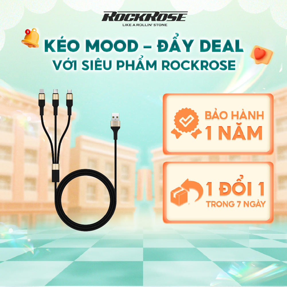 Cáp sạc nhanh rockrose acacia max 3 in 1 tiện lợi cổng type c - micro usb - lightning sạc nhanh cho iphone/ android