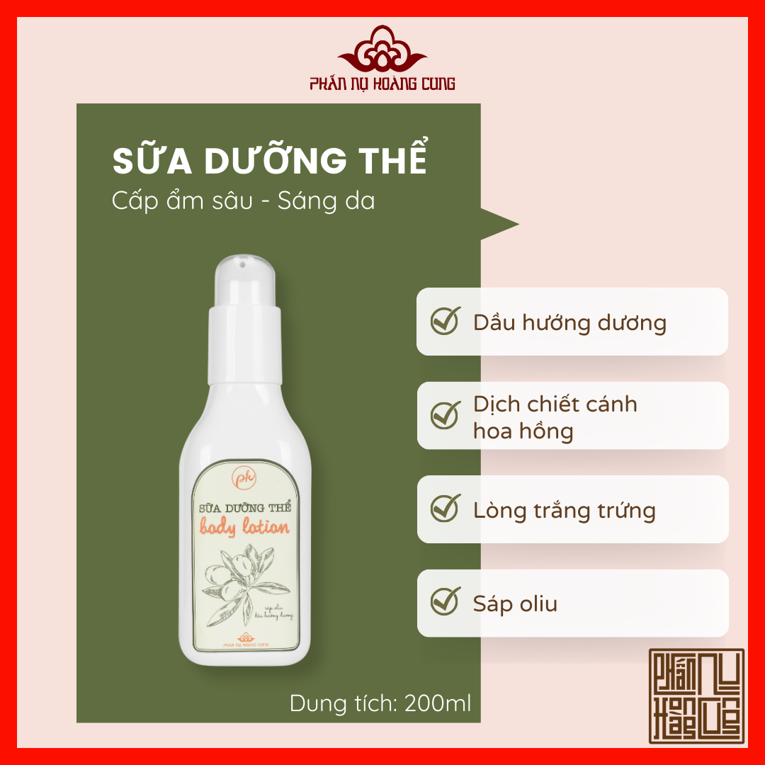 Sữa Dưỡng Thể, (Body Lotion), Phấn Nụ Hoàng Cung, Chiết Xuất Từ Thiên Nhiên, Dưỡng Ẩm Cho Da Mềm Mịn, Dung Tích 200ml