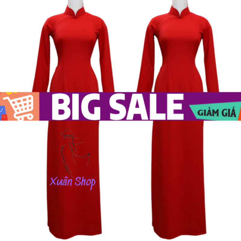 Áo dài lụa tằm đỏ trơn / áo dài nữ / áo dài truyền thống